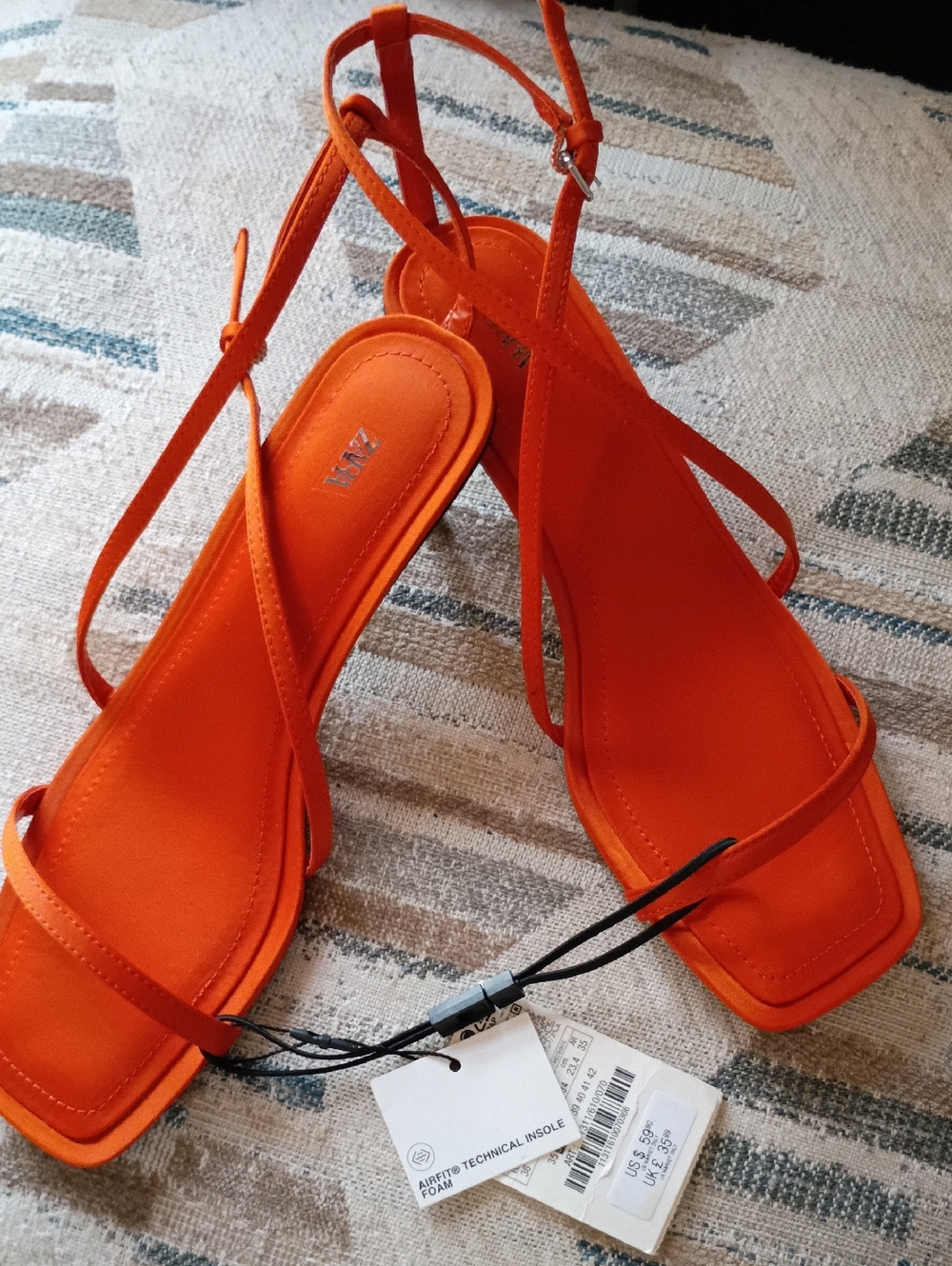 Zara Orange Strappy Square-Toe Heeled Sandals